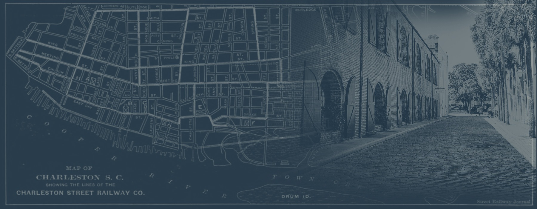 blue colored graphic showing a partial map of Charleston and other local areas